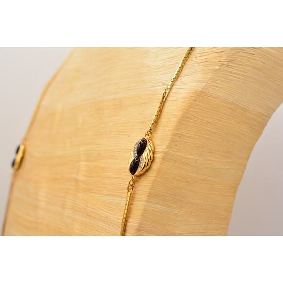 Givenchy Vintage Cabochon Necklace Red Crystal Gold Station Signed NOS 80s Bin7B - Picture 9 of 12